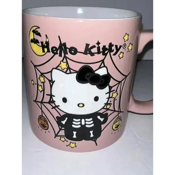 Sanrio Hello Kitty Skeleton Pink Spiderweb Halloween Mug HARD TO FIND Tik Tok - Picture 2 of 2